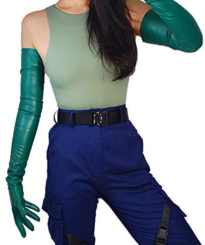 DooWay Extra lange Lederhandschuhe für Damen, Lammfellimitat, weich, 71,1 cm, Opernhandschuhe, Jäger-Grün, Medium