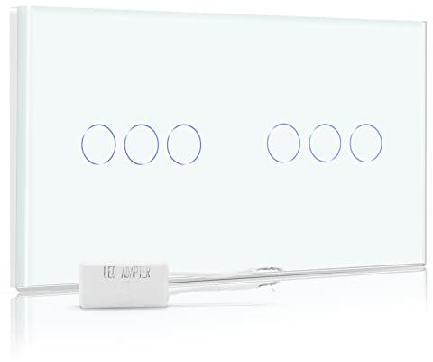 BSEED Dimmer Schalter Led Dimmer Touch Lichtschalter 1-fach 1 weg +1-fach 1 weg Glas Touch Schalter Weiß Touchscreen-Funktioniert mit dimmer LED-Glühlampen