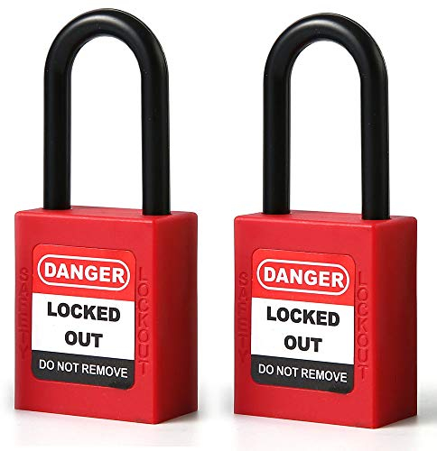 POFET 2 STÜCKE 38 mm / 1,5 Zoll Lockout Tagout-Schlösser, Sicherheitsvorhängeschloss für Nylonschäkel, Kunststoffrot