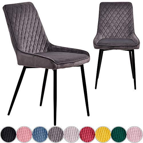 iomangio® 2X Esszimmerstühle 2er Set | Dunkel Grau Esszimmerstuhl Küchenstuhl | Polsterstuhl Design Stuhl mit Rückenlehne, mit Sitzfläche aus Samt/Stoffbezug | Gestell aus Metall | Samt Stühle