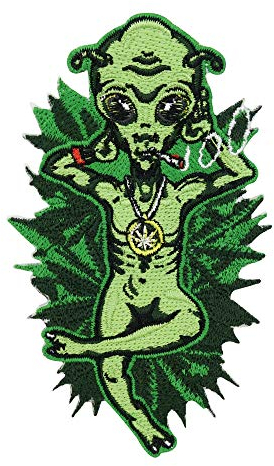 Finally Home Weed Alien Patch zum Aufbügeln | Ufo Patches, Lustiger Marihuana Bügelflicken, Witziger Flicken, Gras Aufnäher