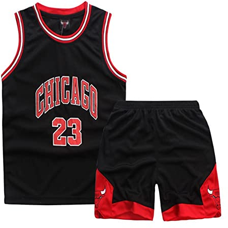 ISOVNUS Basketball Trikot Set für Jungen - 2-teilig: Ärmelloses Sport Top & Kurze Hose, Kinder Basketball Outfit (5-6 Jahre, M, Schwarz)