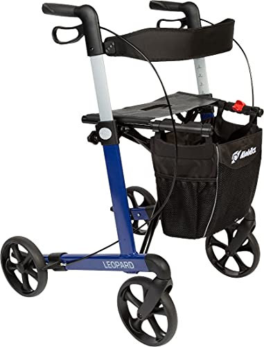 FabaCare Rollator Leopard mit Schleifbremse, Leichtgewichtrollator, faltbar, mit Vollausstattung, bis 150 kg, Blau