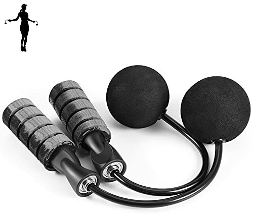 Corde à sauter sans fil pour entraînement, corde à sauter sans fil pour fitness, gym, musculation, avec grosse balle de 7 cm, longueur réglable, double roulement (gris)