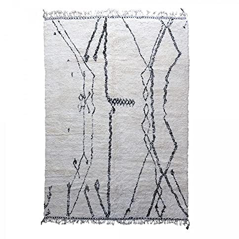 UN AMOUR DE TAPIS - Berber-Teppich, 250 x 355 cm, rechteckig, Beni Ouarain AJ Cremefarben, großes Wohnzimmer, mit Schnee, Hand