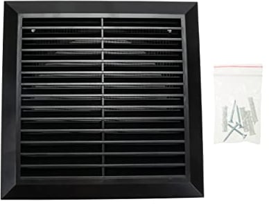 Vent Systems Ø6 Duct - 8 x 8 Inch Black Air Vent Cover - Bathroom Exhaust Vent Pipe - Louvered Outdoor Dryer Vent Cover - Black Ø150 mm (200 x 200 mm)