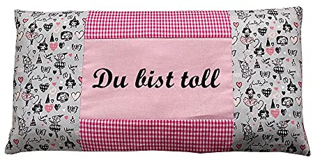 Kirschkernkissen 20x40cm mit eigenem Wunschtext Motiv: Prinzessin grau pink rosa