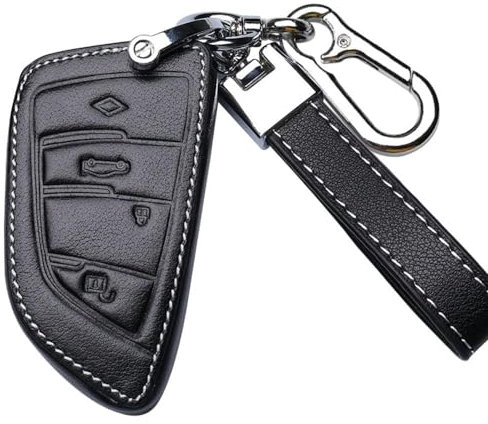 HIBEYO Smart Autoschlüssel Hülle passt für BMW Schutzhülle Rindsleder Schlüsselhülle passt für BMW X1 X2 X3 X5 X6 5er 7er 2er 6er (GT) Smart Remote Schlüsselbund Funkschlüssel-4 Tasten Schwarz