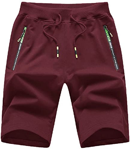 JustSun Kurze Hosen Herren Shorts Sommer Kurze Jogginghose Sporthose Sweatshorts Baumwolle Sport Shorts mit Reißverschluss Rot 3XL