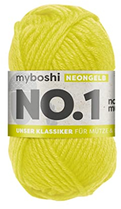 myboshi No.1 Wolle zum Häkeln und Stricken, Schnellstrickgarn, langlebige Mützenwolle, Strickwolle, Häkelwolle, mulesing-frei, 50g, Ll 55m Neongelb 1 Knäuel