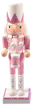 Ciao Schiaccianoci Natale Soldatino con tamburo (24cm) in legno glitterato, rosa/bianco