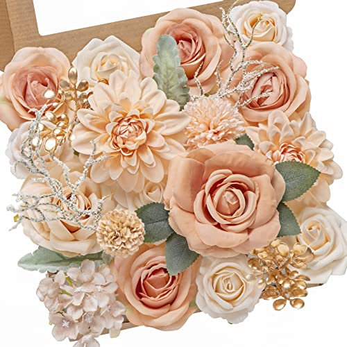 Serwalin Künstliche Blumen Combo Box Set Seide Blumen Fake Rose für DIY Hochzeit Blumensträuße Tafelaufsätze Babyparty Party Home Dekorationen, Nude Farbe