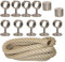 Handlaufseil Set 40mm - bestehend aus 2 Endkappen 9 Seilträger Edelstahl matt und 9m Nature Touch Handlaufseil naturfarben