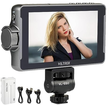 VILTROX DC-550 Monitor Video da 5,5'' per Fotocamera, 1200nits Full HD 1920x1080, HDMI 4K In/Out, Monitor da Campo con 3D LUT, Batteria Inclusa, Sunshade e Touchscreen
