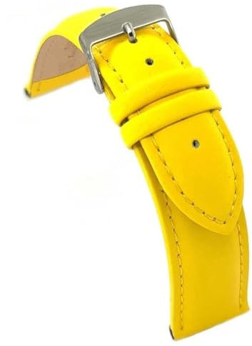 diloy XL Lederarmband für klassische Uhr glattes genähtes Rindsleder gepolstert Speziallänge Größen 10mm 12mm 14mm 16mm 18mm 20mm 22mm 24mm 26mm 28mm 30mm 302EL Gelb 18mm