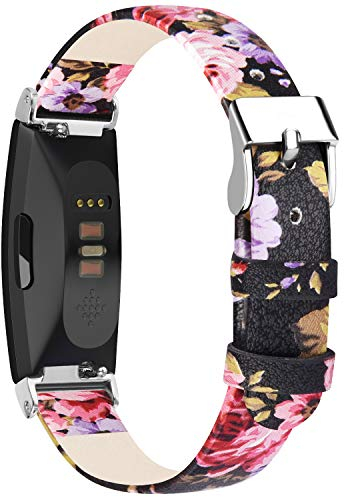 Oumida Pack 6 Compatible with Fitbit Inspire/HR/2, Waterproof Soft Sport Replacement Strap (Other, Y-Black Pink Flower)