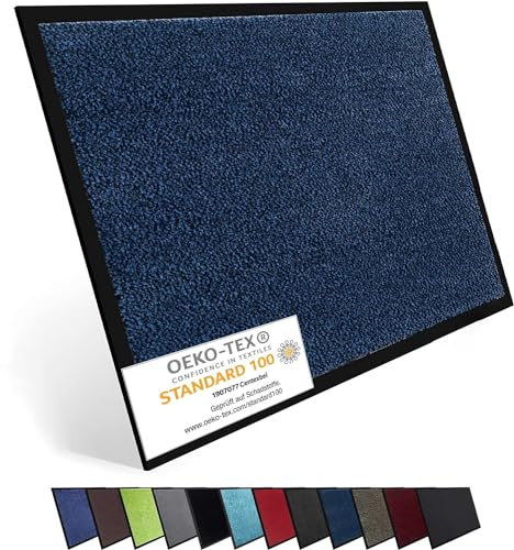 Entrando Hochwertige Schmutzfangmatte 90x300 cm - innen und aussen - liegt flach auf - rutschfest, robust, pflegeleicht - für Flur, überdachten Eingangsbereich (Blau Schwarz)