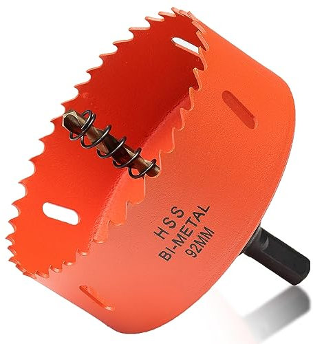 Scie-cloche 92 mm pour bois et métal, coupe-trou circulaire bimétallique avec profondeur de coupe de 35 mm pour acier, fonte, aluminium, contreplaqué, acrylique, PVC/UPVC