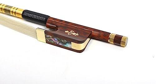 4/4 full Size Cello Bow Snakewood with Ebony Frog with Exquisite shell metal decorations Natural Horsehair Well Balanced