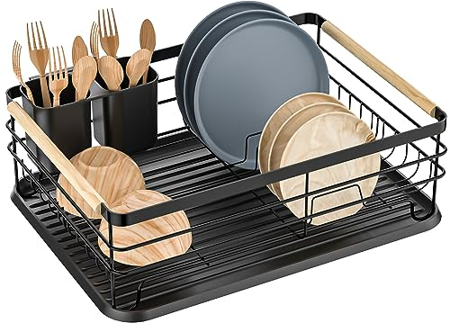 Dreamhigh® Egoutoire Vaisselle Cuisine, Egouttoir Vaisselle sur Evier avec Porte-ustensiles et Bac D'égouttement, Plateau Étendoir pour Évier Cuisine, pour Une Famille de 3-5 Personnes