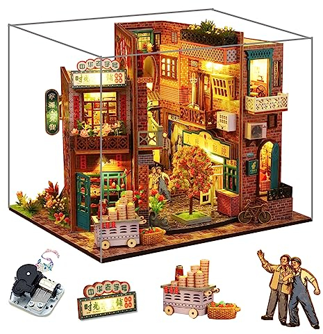 Miniatur-Puppenhaus in Buchform, DIY-Puppenhaus-Möbel-Set, Nostalgie-Shop-Modell, kreatives Zimmer, Geburtstag, Neujahrsgeschenk für Kinder, Teenager (plus Staubschutz und Spieluhr)