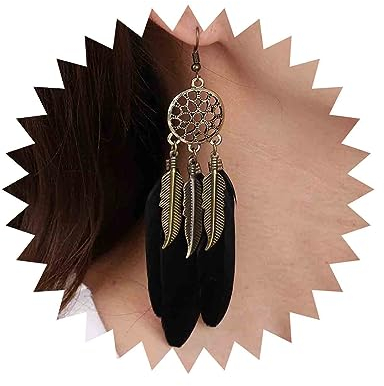 Aneneiceera Boho Tribal Feder Ohrringe Vintage Schwarz Feder Quaste Ohrringe Indischen Ethnischen Ohrringe Traumfänger Ohrringe Schmuck Für Frauen Und Mädchen (schwarz)