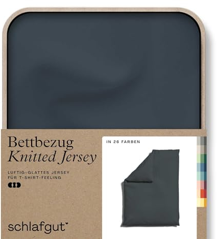 schlafgut Knitted Jersey Bettwäsche 135x200cm Bettdecke Bezug einzeln, Multicolor Uni, weich und faltenfrei mit Elasthan (Grey Deep, 135-140x200)