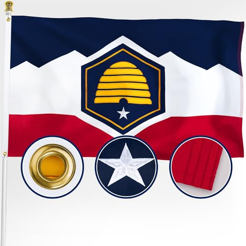 XIFAN Premium New Utah State Flagge, 90 x 152 cm, doppelseitig, besticktes Muster, strapazierfähiges 210D Nylon, neue UT-Flaggen, die stärkste und langlebigste für den Außenbereich, mit genähten