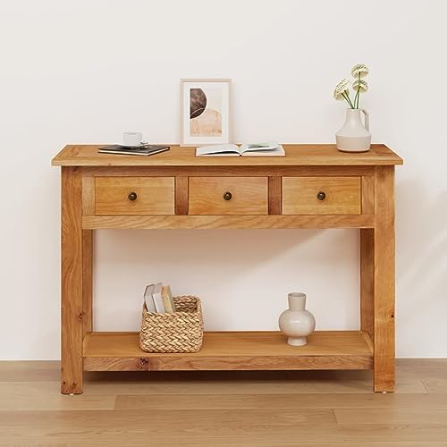 ADWOA Konsolentisch 110x35x75 cm Massivholz Eiche Konsolentisch Holz Sideboard Schmal