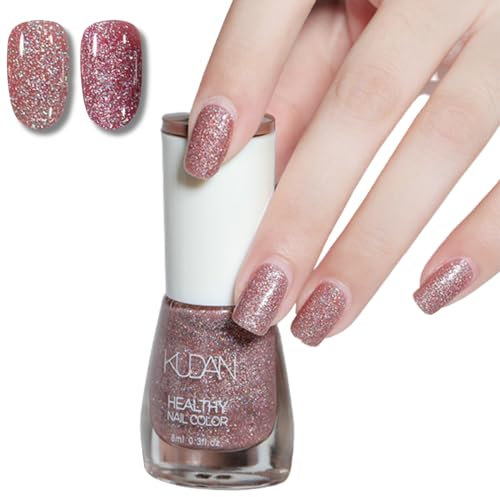 Glitter Nail Polish, Nude Glitter Nail Polish, Light-Changing Purple Sparkle Nail Varnish, Quick Dry & Long Lasting Nail Polish, Water Based Natural Nail Polish for DIY Nail Art