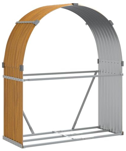 vidaXL Kaminholzunterstand, Kaminholzregal mit viel Stauraum, Feuerfest Brennholzregal mit Haken, Garten Holzlager Unterstand, Holzoptik 120x45x140cm Verzinkter Stahl