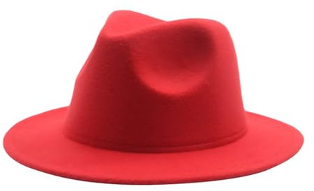 WERNZATT-Kinder Faux Tweed Breite Krempe Filzhut Einfarbig Kinder Jazz Hut Klassisch Breite Krempe Panama Bowler Hut (Rot, 4-10 Years)