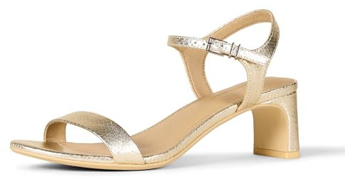 Amazon Essentials Damen Knöchelriemenschuhe mit niedrigem Absatz, Metallisches Gold Optik Schlange, 36 EU