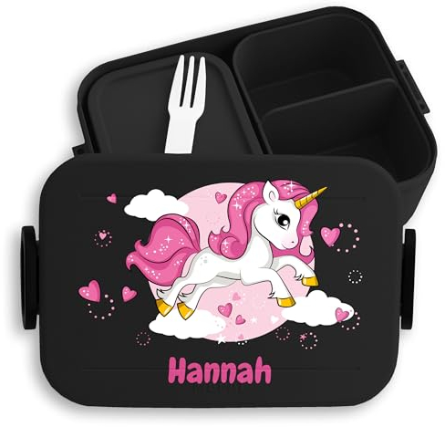 Kinder Bento Box Midi für Mepal Bentobox - Einhörner - Brotbox Einhorn Lunchbox Unicorn I - 900 ml - Schwarz - jausenbox mädchen schule personalisierte brotboxen einhörnern pink