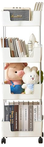 Gelory storage carts with wheels - Mobile Bookshelf with Wheel Mobile Storage Shelving Organizer Cart for Kitchen Bathroom Laundry Office (Layer 4(37.4 * 23.4 * 116.3) cm)