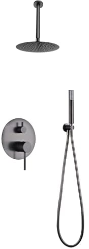 IMEX - Ducha Empotrada Techo Negra Monomando | Kit de Grifería Empotrado con Alcachofa y Rociador Antical Efecto Lluvia | Columna Ducha Empotrada con Grifo en Latón y Acero Inox S.304 | Serie Tívoli