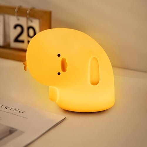 Etlephe Cute Duck Night Light, Why Duck Silicone Nursery Night Light Rechargeable 3 dimmable Levels Table Lamp with Touch Sensor for Bedrooms Yellow
