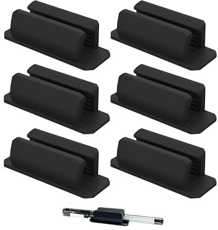 USHXVG Pack of 6 Multifunctional Pen Accessories, Self-Adhesive Silicone Ring, Elastic Pen Clip, Stylus, Black