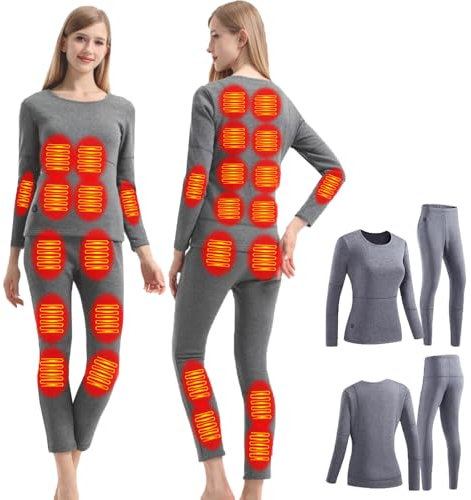 GHKWXUE Winter Women Damen Elektrische Heizung Thermal Underwear Set USB-Konstanttemperatur 28 Zonen intelligente beheizte Thermounterwäsche Geeignet für kalte Winter-Thermal Underwear zum Skifahren