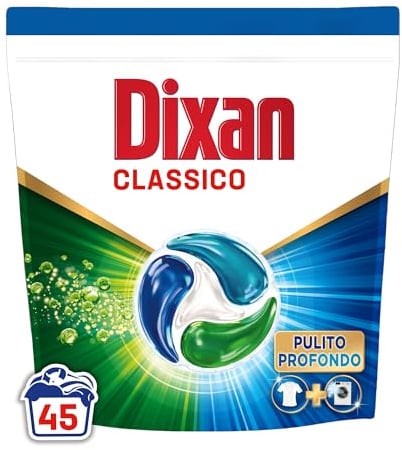 Dixan DISCS 4in1 Classico Detersivo Lavatrice (45 Lavaggi), Capsule lavatrice per una pulizia profonda del bucato e freschezza igienica per la lavatrice, Rimuove le macchie da 20°C