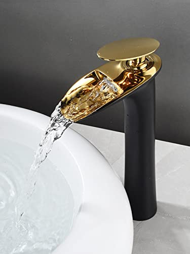 Waschtisch Vollkupfer Wasserfall Wasserhahn Waschbecken Golden Weiß Warm und Kalt Waschbecken Aufsatzwaschbecken