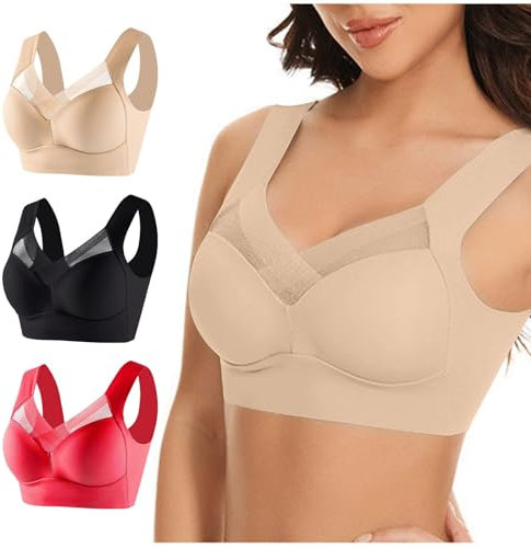 Hatme Haltungskorrektur BH Original 3er-Pack Damen Ohne Bügel Comfy Rücken Soft-BH Nahtloser Sexy Komfort in Übergröße Crop Top für Alltag