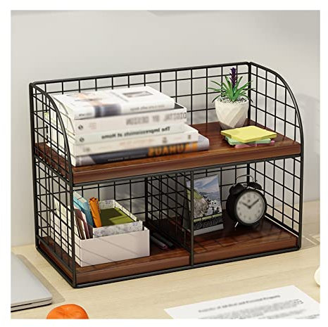 Schreibtisch-Bücherregal Kleines Bücherregal im Vintage-Stil, Braun, Büro-Desktop-Organizer, 2-lagiger Schreibtisch-Organizer, Aktenregal, Kinderschreibtisch-Bücherregal, 15,7 x 6,2 x 9,8 Zoll Aufbewa