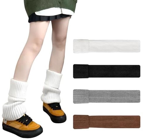 4 Pairs Leg Warmers for Women Girls, Knitted Black Leg Warmers 80s White Soft Winter Knit Socks Long Boot Cuff Knee Socks Women's Leg Warmer for 90s Y2k Party Yoga Ballet Dance Ice Skating