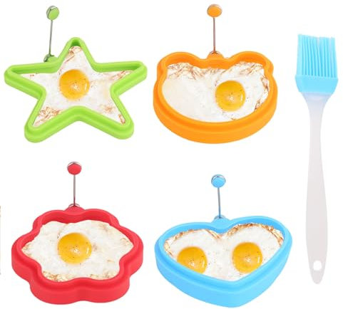 4 Stück Silikon Spiegeleiform, Spiegeleier Form Mit Griffen, Antihaftbeschichtet Multi-Style Pancake Form, Eierform Für Die Pfanne, Mit Ölpinsel, Zum Braten Eiern Verwendet