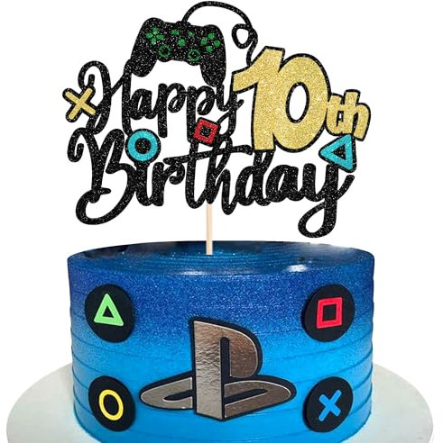 1 Stück 10th Videospiel Tortendeko Glitzer Game On Controllers 10th Geburtstag Kuchen Deko Spielkonsolen Cake Topper für Videospiel Theme Jungen Mädchen Geburtstag Party Kuchen Dekorationen