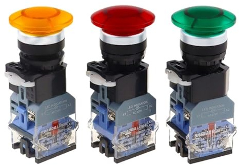 Mushroom head lamp self reset button switch la38-11md opening 22mm silver Self locking(Red,LATCHING (ON OFF)_24V)