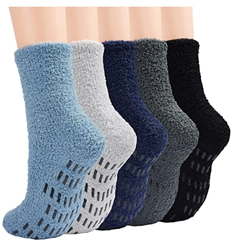 ILovDaisy Lot de 5 paires de chaussettes thermiques moelleuses pour homme - En polaire épaisse et antidérapante - Pour la maison et le sommeil