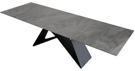 SAM Keramiktisch Mia | 180 x 90 cm | ausziehbar auf 260 cm | Farbe: hellgrau glänzend | Butterfly-Gestell Metall schwarz | pflegeleichter Esstisch/Esszimmertisch