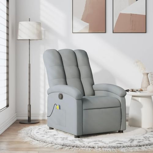 IKAYAA Massagesessel Relaxsessel Fernsehsessel Massagesessel mit Liegefunktion Seitentaschen Getränkehalter Liegen TV Sessel Wohnzimmer Stoff-Hellgrau-Manuelles Neigesystem